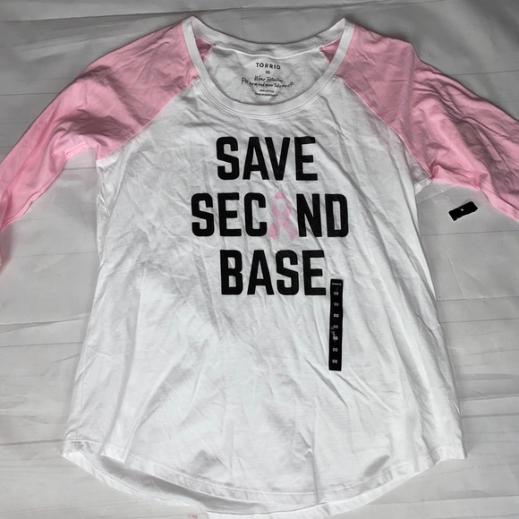 Torrid White & Pink Raglan Tee 00 NWT - Picture 3 of 9